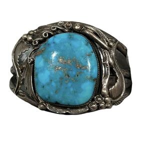 Kingman WaterWeb Authentic Turquoise Gem Sterling Silver Vintage Cuff Bracelet